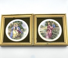 Pair Vintage 1971 Harleigh China Co Staffordshire Romance Wall Plaques Framed picture