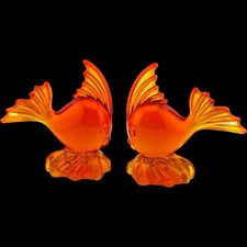 1950’s Viking Art Glass Epic Angel Fish Persimmon Orange Art Decor 7” T VTG picture