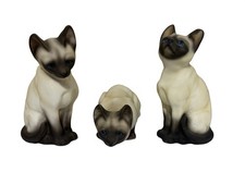 Siamese Cat Figurines Set of 3 Cream & Brown Vintage Blue Eyed picture
