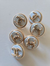 STAMPED Chanel lot of 6 Designer White Crystal And Gold Button Metal 23mm Heavy picture