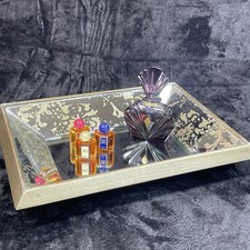 Mirrored Vanity Tray Gold Tone Wood Frame 12x9 Catchall Decor picture