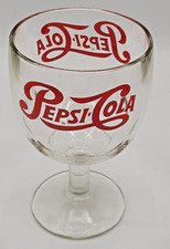 Vintage PEPSI COLA Glass Pedestal Goblet Thumbprint Schooner Red Letter 6