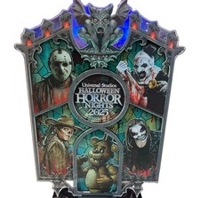 Universal Halloween Horror Nights 2025 HHN Stained Glass Sign Stand Complete Set picture