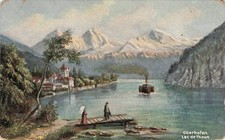 Oberhofen Castle Lake Thun Switzerland Steamship Alps Postcard c.1907 picture