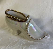 Vintage - White Mother of Pearl with Gold Trim - Porcelain Shoe Slipper picture