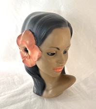 Vintage Marwal Chalkware Hawaiian Polynesian Woman Head Bust, Signed,  picture