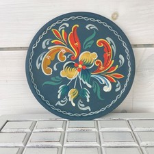 Vintage Norwegian Folk Art Blue Hand Painted Rosemaling Decorative 6.5