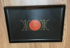 Vintage Couroc Asian Lacquer MCM Cocktail Tray Chinese San Shou Long Life XL picture