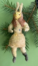 🎄Rare Vintage Cotton Christmas Ornament Rabbit Hare in Capote Germany 1930s-40s picture