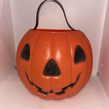 Vtg A J Renzi blow mold Halloween Jack o Lantern Pumpkin Pail Double Sided #1100 picture