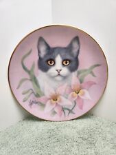 Pink Lilies Cat Plate Petals and Purrs Collection Bob Harrison 1988 picture