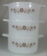 Dynaware Pyr-O-Rey Milk Glass/Brown Flowers Set of 3 Casserole Bowls picture