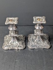 B.P. 2476 Ornate Grapevine Candlesticks Silverplate EP Lead Pair Vintage picture