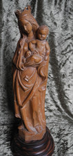 VINTAGE HAND CARVED WOOD GOTHIC MADONNA CHILD STATUE MARY JESUS CROWNED picture