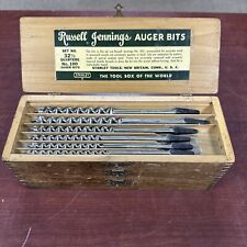 Stanley Russell Jennings 100 Auger Bits Set No 32 1/2 Original Wood Box Vintage picture