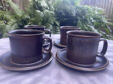 Arabia Ruska Brown 3 3/8 Inch Tall Beer Coffee Mug Set Of 4 W/ Saucers picture