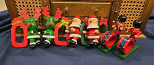 6 CHRISTMAS VERA NEUMANN REINDEER SANTA DRUMMER BOYS WOOD NAPKIN RINGS HOLDERS picture