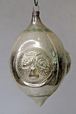 Antique VTG Glass Embossed PEAR Multi Outdent DROP Christmas Ornament Germany picture