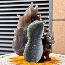 3.6 lb  Natural Agate Geode Hand Carved Fox Crystal Animal Decor Figurine picture