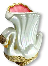 Vtg Swan Vase Planter Gold Glitter Pink Iridescent Luster MCM 60s 6.5