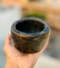 RARE VINTAGE BLACK TRIBAL STONE BOWL COLLECTABLE  picture