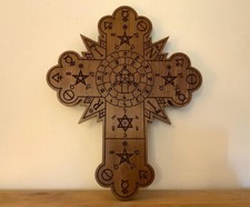 THE ROSE CROSS - Large Oak Carving   Hanging Hermetic Rosicrucian Rose Cross picture