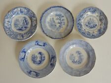 5 Antique Transferware Victorian CUP Plates Staffordshire England 1840s-1860 Lot picture