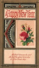 1880s-90s A Happy New Year Pink Rose Flower Trade Card picture