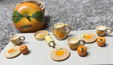 Antique APPLE Wooden TEA SET 1937 Texas Pan American Artisan Painted RARE picture