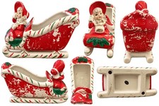Vintage Japan Christmas Girl Sleigh Planter Mid Century Ceramic Holiday Decor picture