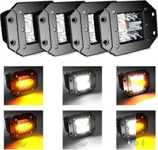 4PCS 5Inch LED Flush Mount 6 Modes Amber/White Flashing Strobe Pods Fog Lights O picture