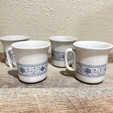 ACF Demitasse Espresso Cappuccino Cups Set Of 4 No Saucers Blue Floral Ribbon picture