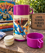 Vintage 1976 Aladdin Super Friends DC Comics Thermos Superman Batman 8oz picture