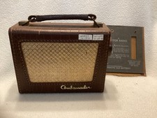 Vintage Ambassador All Transistor Radio ~ Leather w/handle ~ WORKS Back detached picture