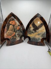 Vintage Wooden Arrowhead Wall Plaques Native American Art Prints Women And... picture