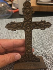 Vtg Rustic Cast Iron Metal Religious  Cross 6 1/2