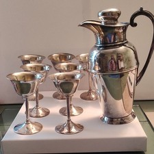 Vintage Apollo EPNS Silver Plate Pitcher with 7 Silverplate Goblets Set In picture
