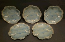 Vtg Japanese Porcelain Plates Set 5 Blue Wave White Flying Cranes Scalloped Gold picture