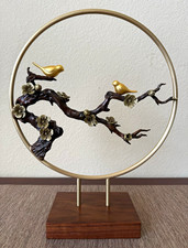 Tongshifu Chinese Brass Sculpture Magpies Plum Blossom 24K Gold Plated w/ COA picture