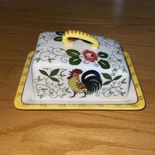 Vintage Ucagco PY Early Provincial Rooster & Roses Cheese Keeper Mint picture