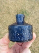 RARE Antique 1850's Harrison's Columbian Ink Cobalt Inkwell Bottle, Pontil picture