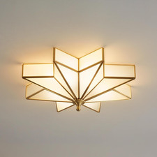Star Brass Ceiling Light - 19.7 in Large Gold Milk Glass Flush Mount picture