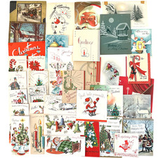 Mixed Lot of 38 Vintage Christmas Holiday Cards, Circa 1950: Some Unused picture