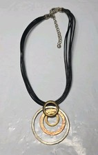 Vintage Chico's Copper, Brass & Silver Geometric Cord Statement 15-20