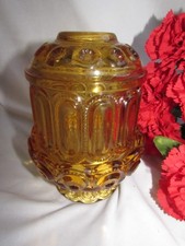 VINTAGE L.E. SMITH AMBER GLASS MOON & STARS FAIRY LAMP 6 1/4