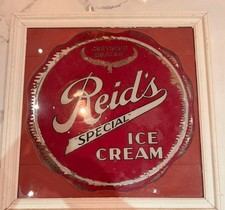 ANTIQUE REID’S ICE CREAM REVERSE-PAINTED GLASS ADVERTISING SIGN picture