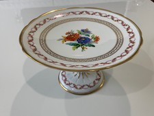Antique European Porcelain Compote w/ Floral Swag & Gold Decoration picture