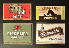 Vintage 1940s-1970s Pennsylvania Beer Labels Stegmaier Columbia Porter Muhlheim picture