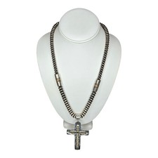 Vintage Marty Monte Necklace Sterling Silver 14kt Gold Cross Navajo Pearl 119g picture