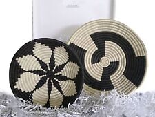 FAIR TRADE Pair of EAST AFRICAN Handwoven Rattan Baskets in Black and White NIB picture